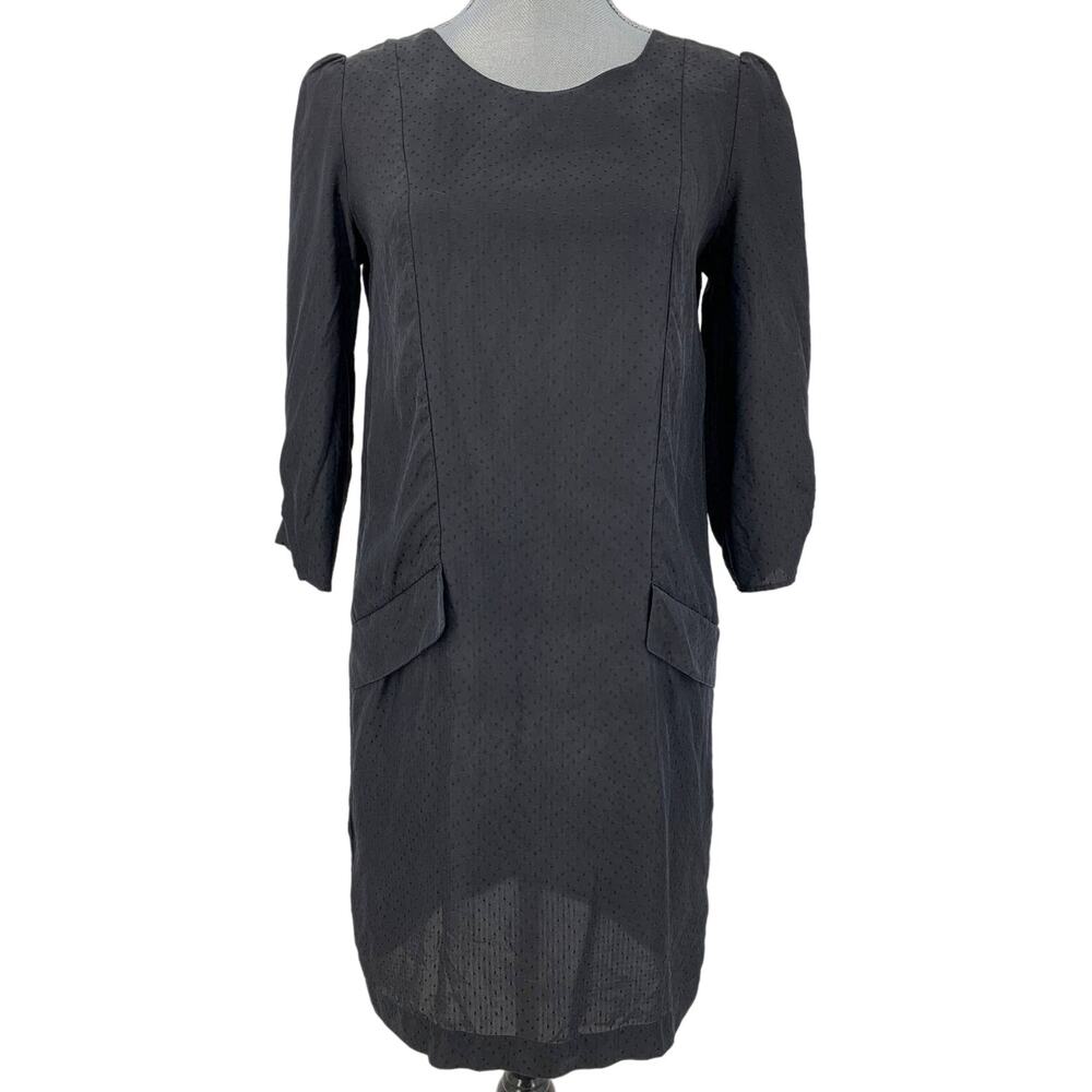 Comptoir Des Cotonniers Womens Black Silk 3/4 Sleeve Sheath Dress Size 6 Classic